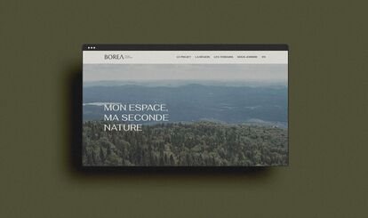 The home page of the Borea real estate project website with the slogan “My space, my second nature” superimposed on a panoramic image of mountains and forests. The top navigation menu includes the sections “The project”, “The region”, “The plots”, “Lifest