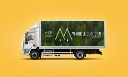 conception graphique d'un camion avec la nouvelle image de marque