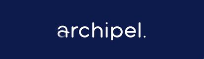 Archipel company logo in white lowercase letters on a dark blue background. The letter 